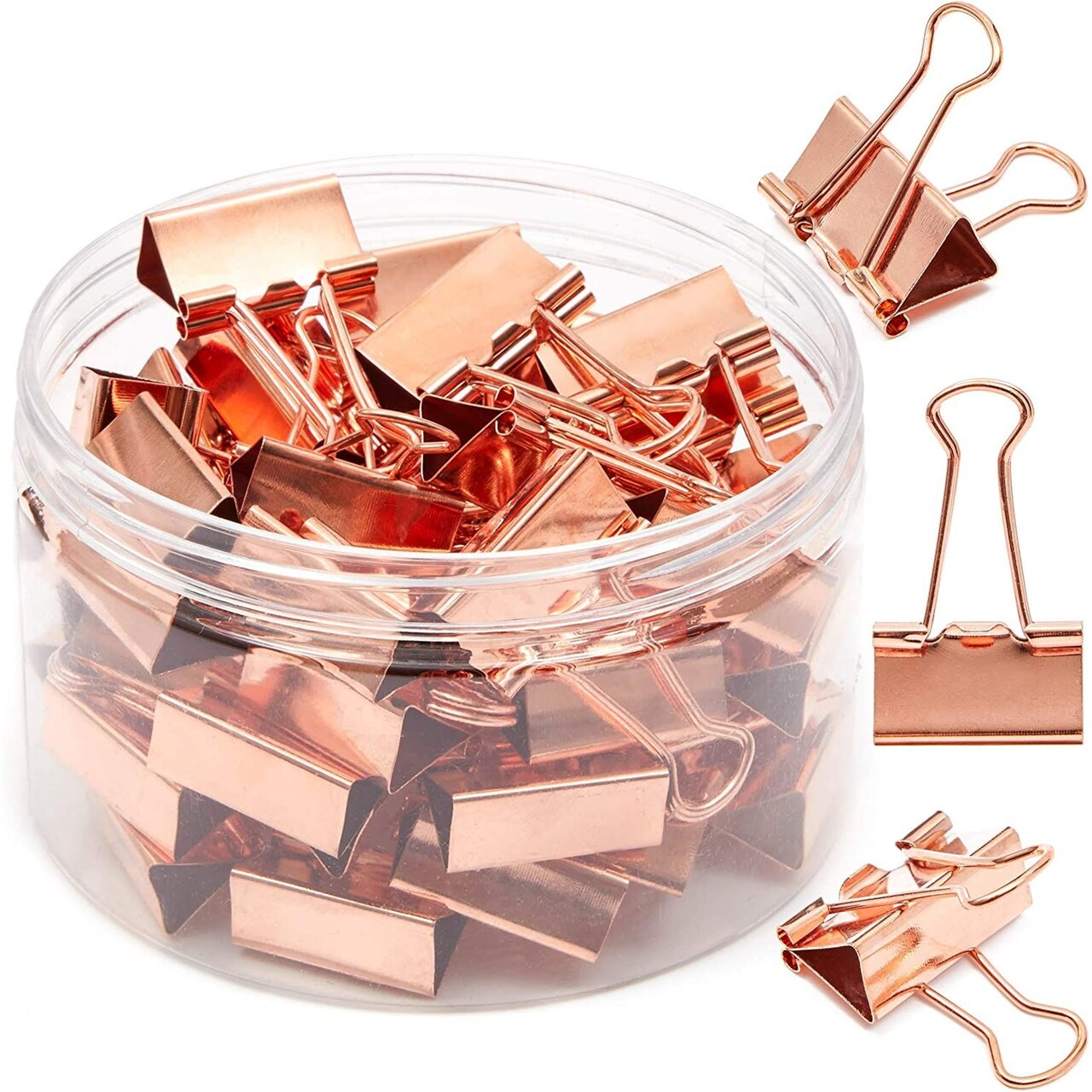 50 Pack Rose Gold Binder Clips Paper Clamps, 1 inch File Clips for School Files Documents, Modern Office Supplies